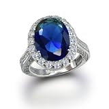 Bling Jewelry Sterling Silver Vintage Style Pave Oval CZ Royal Sapphire Engagement Ring Size 12