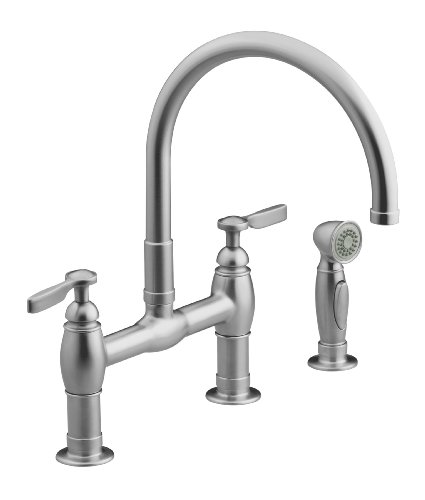 KOHLER K-6131-4-VS Parq Deck-Mount Kitchen Faucets with Spray, Vibrant Stainless