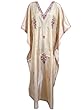 Womens Silk Kaftan Kashmiri Embroidered Beige Caftan Lounger Dress Kimono Kaftans