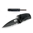 Tool Logic SLPB2 Tactical Folding 1/2 Serrated Knife With LED Flashlight, Magnesium Fire Starter and Signal Whistle, Black