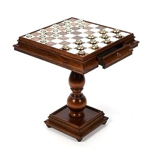 Alabastro Chess Table and Valentino 24K Gold Silver Checkers From Italy by 