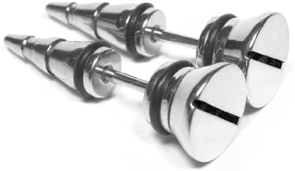 Silver Stainless Steel Screw Tapered Studs Earrings Mens Jewellery by Opouriao