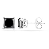14k White Gold Princess-Cut Black Diamond Stud Earrings (1/2 cttw)
