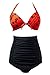 YaYa Bay Womens 50s Sexy Retro Halter Straps Layering Black Polka Red Floral Ruched High Waist Bikini Swimsuit