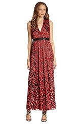 V-neck Leopard Print Leather/Rayon/Silk Maxi Dress 