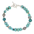Southwestern Turquoise Gemstone and Czech Glass Beaded Bracelet with Sterling Silver Decorative Beads, 8" Length, #7562