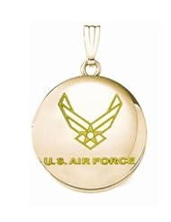 14k Yellow Gold Round Air Force Picture Locket - 3/4 Inch x 3/4 Inch and 1 Inch x 1 Inch