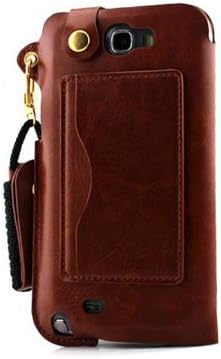 JK LV PU Portable Leather Id Credit Card Case Cover Skin Holder for Samsung with Folding Stand/lanyard-come with a Headset Headphones Earphone Cord Winder Fixer gift phone screen protector (galaxy s4 brown)