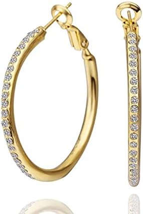 MR.TIE Fashion Jewelry Gold Plated Base Yellow Gold Tone Rhinestone Crystal Hoop Earring