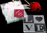 LOVE Glass Coaster Gift Set with Ribbon and Thank You Tag (Set of 12) - Baby Shower Gifts & Wedding