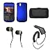 Blackberry Bold 9650 Premium Black Leather Carrying Pouch+Rubberized Blue Snap-on Hard Case Cover+Stereo In-ear Headphones+Rapid Car Charger Combo For Blackberry Bold 9650