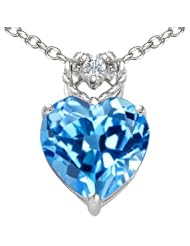 Tommaso Design (tm) Heart Rope Pendant with Genuine 8mm Blue Topaz and Diamond