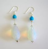 Moonstone Glass Bead Earrings w/ Turquoise Highlighted Sterling Silver Earring (BRAND NEW)
