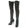 4.5 Inch Sexy High Heel Boots Concealed PlatformThigh High Boot Lace Up Black Penthouse Shoes