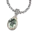925 Silver & Green Amethyst Oval Checkerboard Pendant with 18k Gold Accents