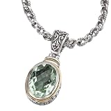 925 Silver & Green Amethyst Oval Checkerboard Pendant with 18k Gold Accents