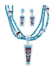 Zuni Sun Turquoise Multicolor Necklace Pendant Earrings Set MX23152