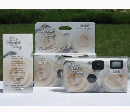 10 Pack Elegant Rose Wedding Party Disposable Cameras with Matching Tents, 27 Exp.
