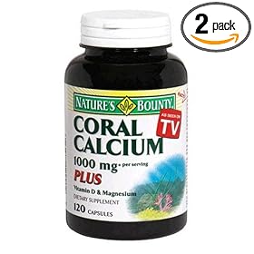 Nature's Bounty Coral Calcium Plus Vitamin D & Magnesium, 1000 mg, 120 Capsules (Pack of 2)