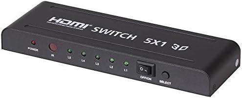 Tbridge® 5x1 5 Ports HDMI Switch with Remote Support Full HDTV 3D 1080p, Metal Box Black 5 In 1 Out