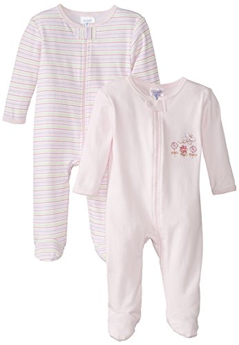 Spasilk Baby-Girls 100% Cotton Newborn 2 Pack Sleepwear Footie Set, Pink Flower, 6 Months