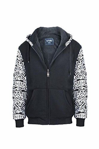 Lee Hanton Men's Full-Zip Graphic Sherpa-Lined Fleece Hooded Sweatshirts Coat Black