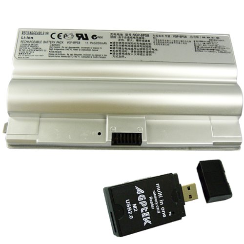 6cells 5200mAh Silver SONY VAIO VGN-FZ series Replacement Battery, PN: VGP-BPL8, VGP-BPS8, VGP-BPL8A, VGP-BPS8A, VGP-BPS8B