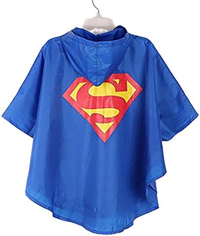 Kids Superheroes Lightweight Vibrant Color Rainwear Hooded Poncho with Bag (Superman)