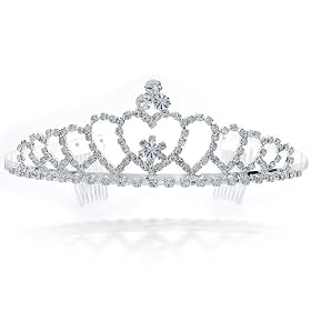 Bling Jewelry Silver Plated Echoing Heart Rhinestone Crystal Bridal Crown Tiara