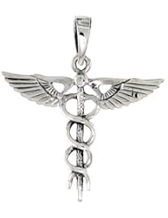 Sterling Silver Caduceus Medical Insignia Pendant, 1 1/8 inch tall