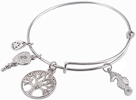JIYIJewelry (TM) Silver Tone Expandable Wire Seahorse Charm Bracelet Bangle