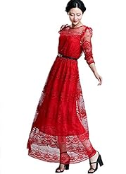 Floor Length Long Sleeves Lace Maxi Dress 