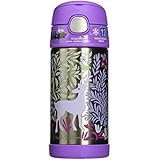 DwellStudio for Thermos Vacuum Insulated Stainless Steel Funtainer Straw Bottle, Fauna, 12 Ounce