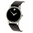 Swiss quartz Movado Men's Black Leather Dial Watch - Stainless Steel Case/Leather Strap