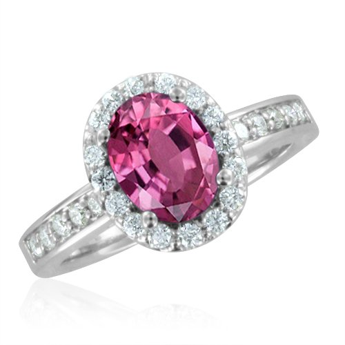 Natural Pink Sapphire Halo Diamond Engagement Ring in Platinum (G, SI1, 2.00 cttw) Certificate of Authenticity