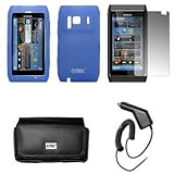 EMPIRE Black Leather Case Pouch with Belt Clip and Belt Loops + Blue Silico ....