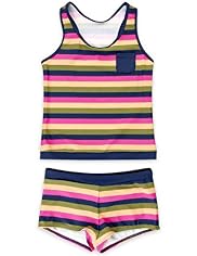 Round Neck Multi-Striped Tankini