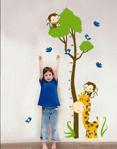 Artscharm Home Decorative Mural Vinyl Wall Sticker Giraffe Green Tree Height Chart Kids Nursery Wall Art Decal Paper