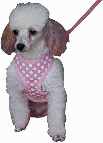 Amicute[TM] Polka Dot Harness Plus Matching Leash for Small and Medium Dogs - Soft &amp; Comfortable Premium Quality Vest - Durable No-pull Design From 100% Polyester &amp; Nylon! (Pink, Large)