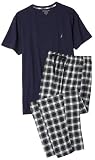 Nautica Men's Navy Plaid Pant with Short Sleeve Navy Tee Gift Set