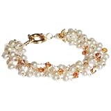 Gold Plated Sterling Silver White Freshwater Cultured Pearl with Crystallized Swarovski Element...