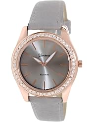 Geneva Platinum Womens 9688.GREY.ROSEGOLD Grey Cloth Analog Quartz Watch with Silver Dial