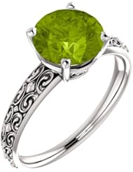 Platinum 8.00mm Round Cut Peridot Ring -- LIFETIME WARRANTY