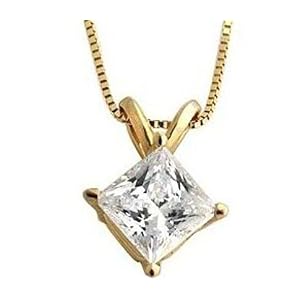0.20 Ct Princess JK I1 Diamond Solitaire Pendant 14 Karat Yellow Gold !! Jewerly at Manufacturer's Price !!