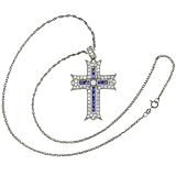 Sterling Silver Created Sapphire and Cubic Zirconia Cross Pendant by Charles Winston, 18"