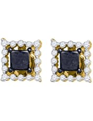 Diamond Earring 0.96ctw black dia micro-pave earrings 10KT Yellow Gold