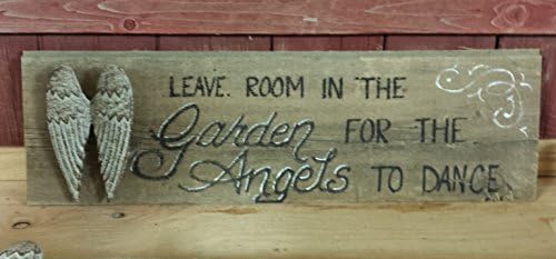 Leave Room in the Garden Sign with iron Angel Wings