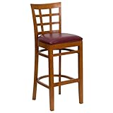 HERCULES Cherry Finished Window Back Wooden Restaurant Bar Stool - Burgundy ....