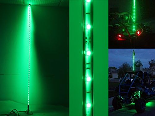 Addmotor LED Lighted Whip W/ Flag atv utv off road sand dunes LED lighted Whip atv utv antenna 9 color choices (5FT, Green)