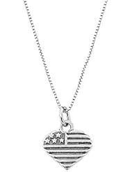 Sterling Silver One Sided American Flag Heart Necklace